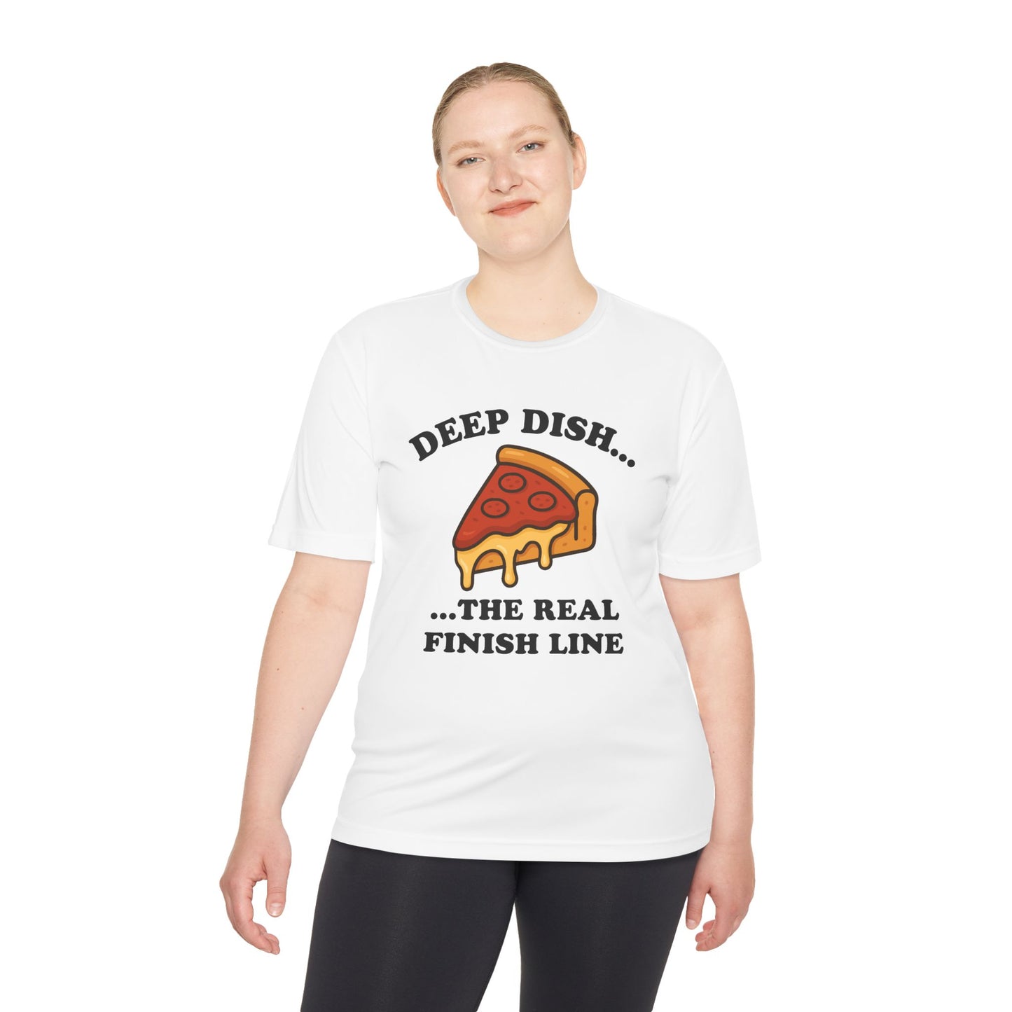 Funny Chicago Deep Dish Pizza Running Unisex Moisture Wicking Tee - Humorous Food Lover Shirt, Workout T-Shirt, Lightweight Athletic Top,