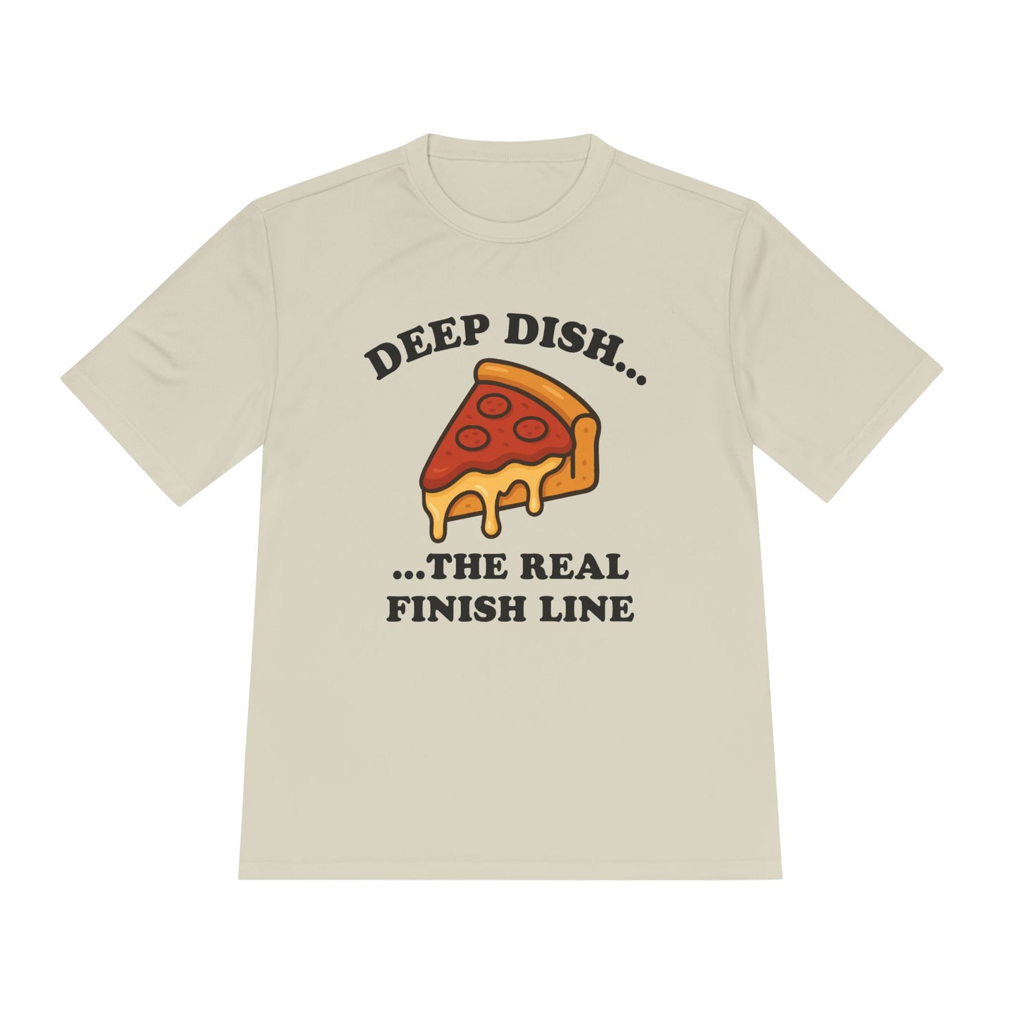 Funny Chicago Deep Dish Pizza Running Unisex Moisture Wicking Tee - Humorous Food Lover Shirt, Workout T-Shirt, Lightweight Athletic Top,