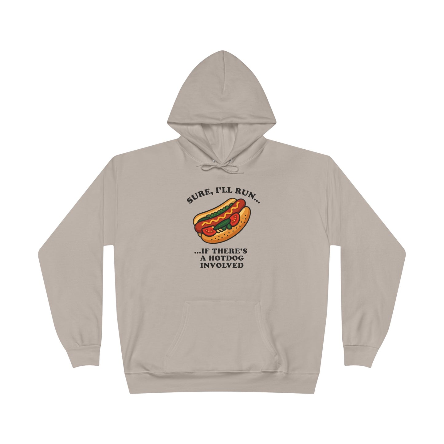 Humorous Hot Dog Hoodie, Unisex EcoSmart Pullover Sweatshirt, Perfect for Food Lovers, Running Events