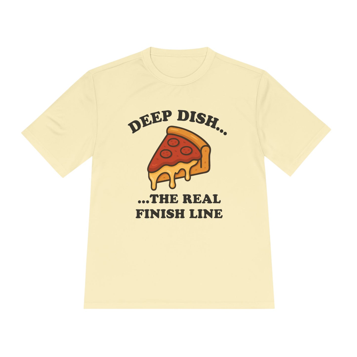Funny Chicago Deep Dish Pizza Running Unisex Moisture Wicking Tee - Humorous Food Lover Shirt, Workout T-Shirt, Lightweight Athletic Top,