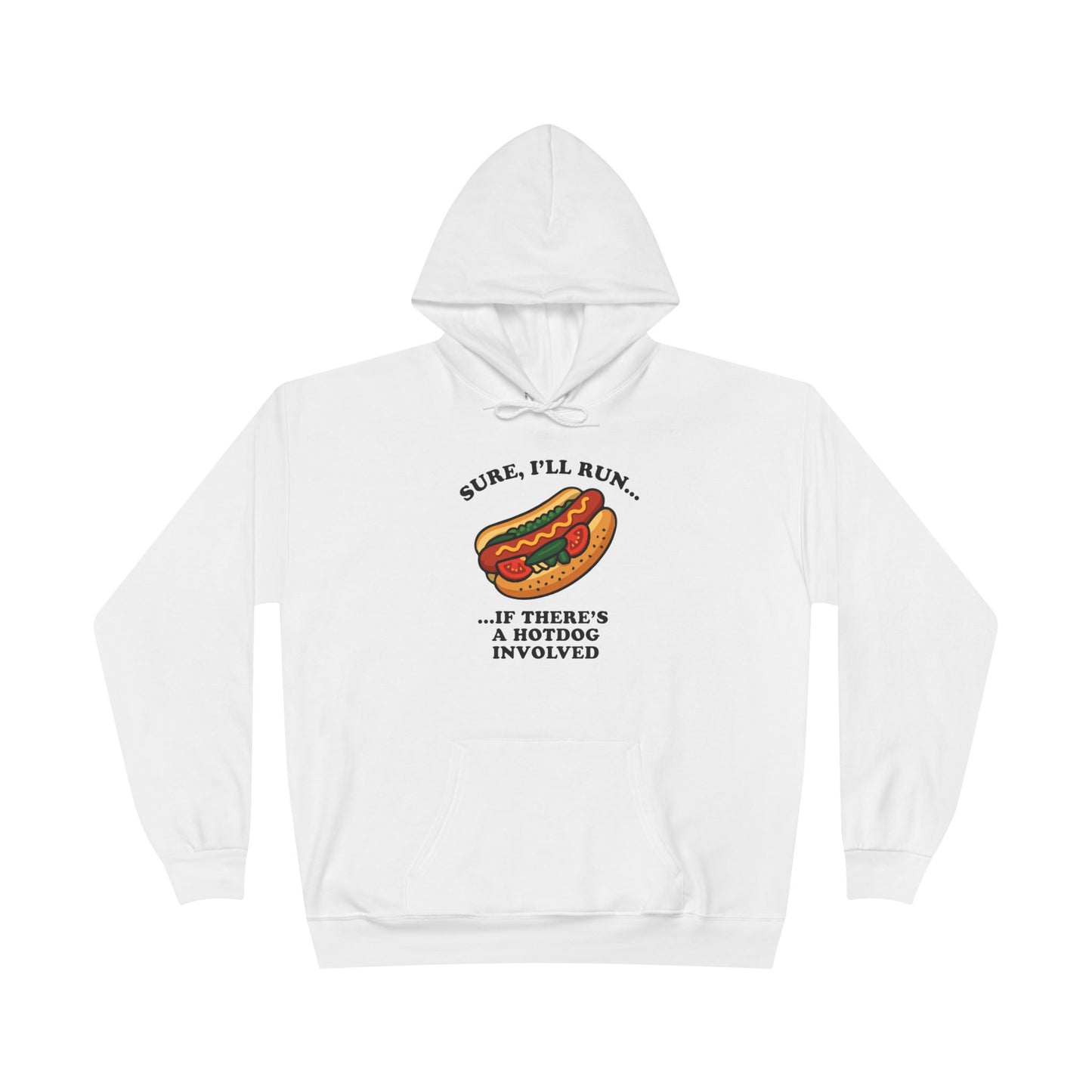 Humorous Hot Dog Hoodie, Unisex EcoSmart Pullover Sweatshirt, Perfect for Food Lovers, Running Events