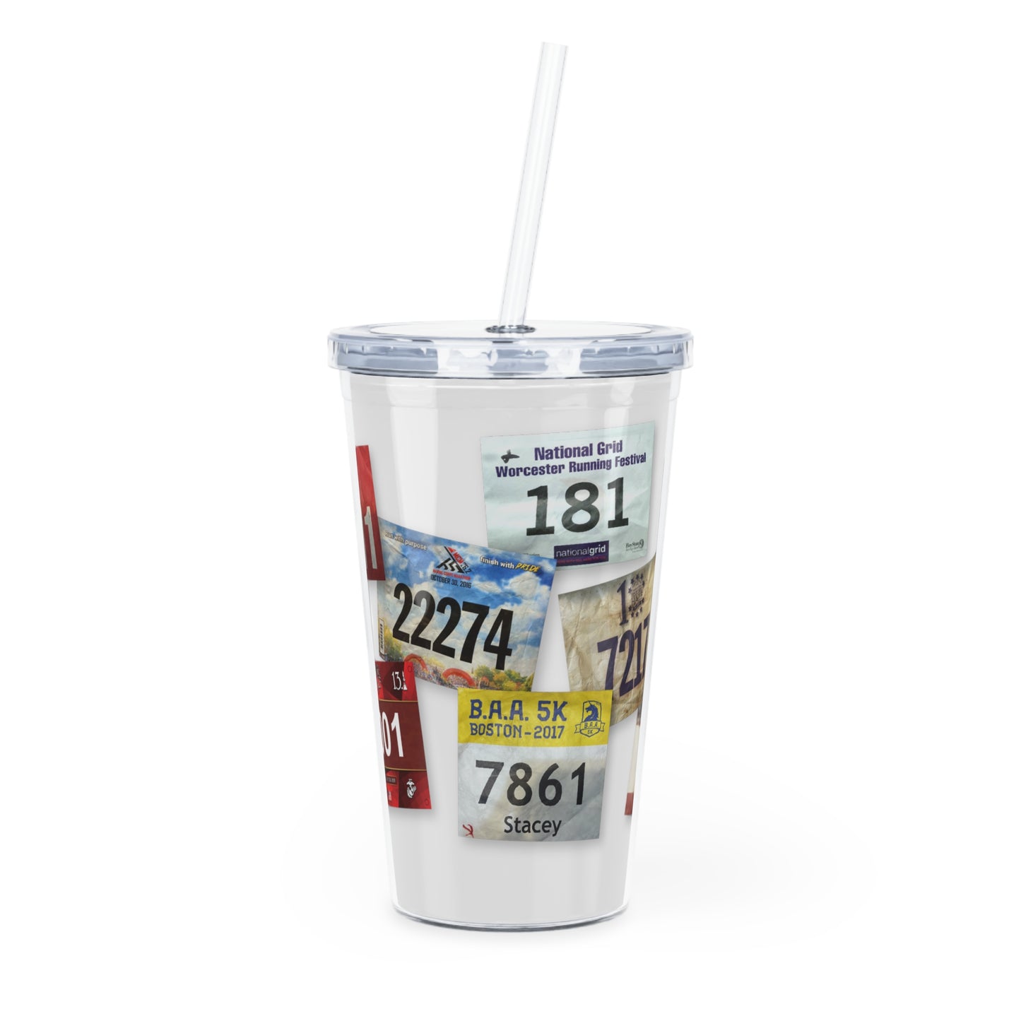Race Bib Plastic Tumbler with Straw