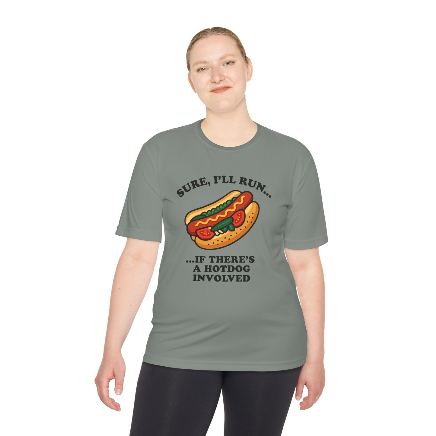 Funny Chicago Hot Dog Running Unisex Tee, Moisture Wicking Shirt, Marathon Training Shirt, Athletic Workout Top, Funny Foodie Shirt, Chicago