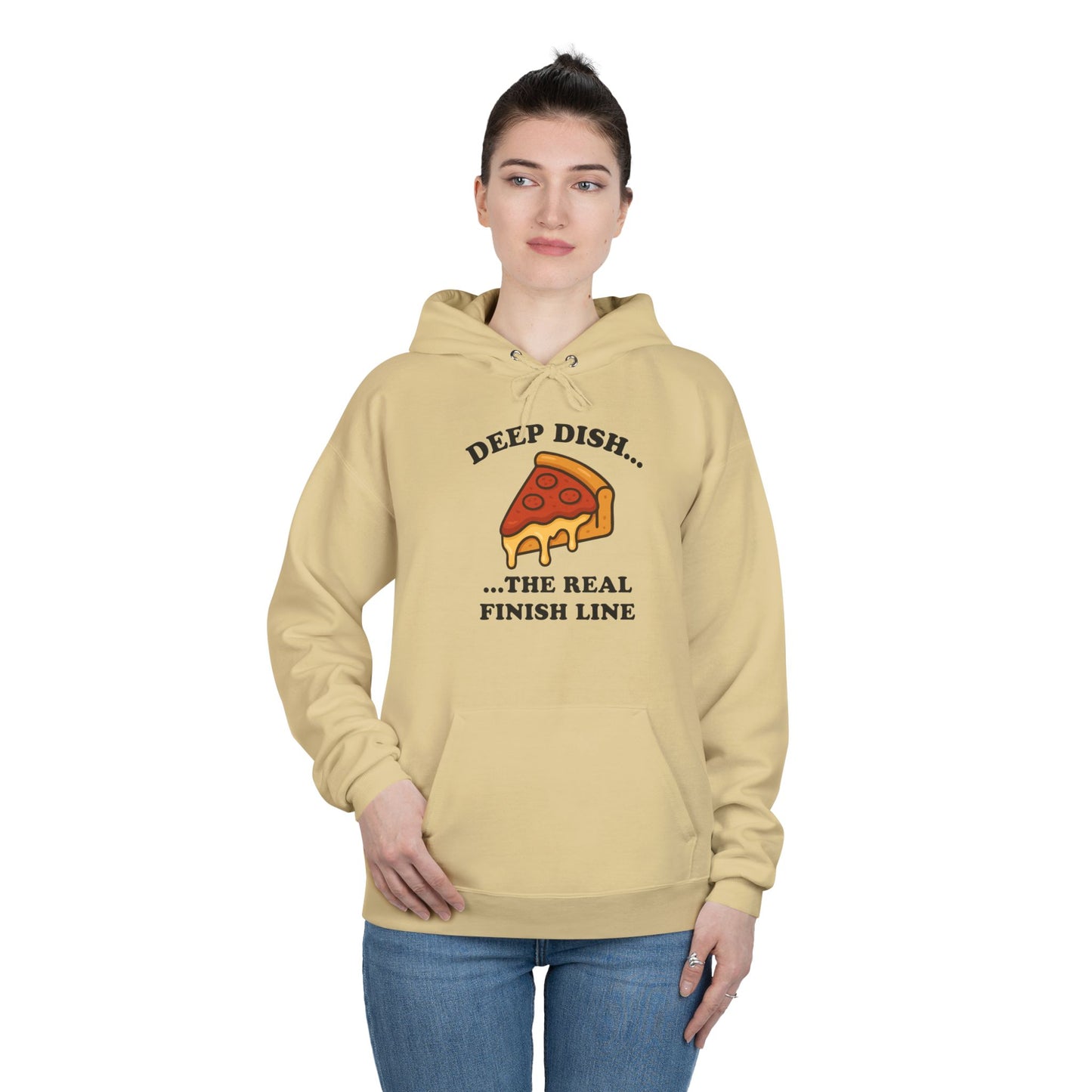Humorous Deep Dish Running Hoodie, Unisex EcoSmart Pullover Sweatshirt, Perfect for Food Lovers, Running Events