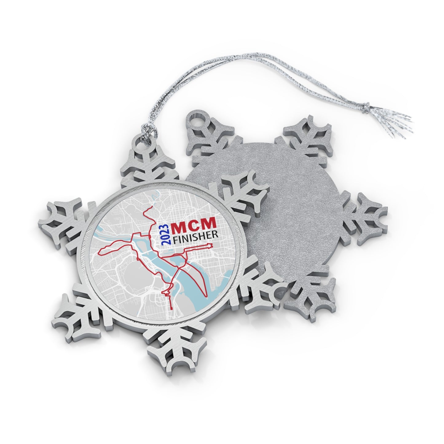 MCM 2023 Race map Pewter Snowflake Ornament