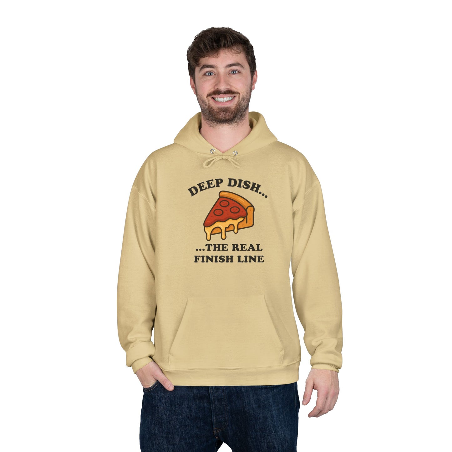 Humorous Deep Dish Running Hoodie, Unisex EcoSmart Pullover Sweatshirt, Perfect for Food Lovers, Running Events