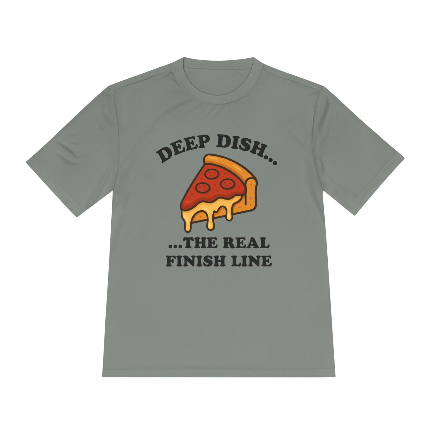 Funny Chicago Deep Dish Pizza Running Unisex Moisture Wicking Tee - Humorous Food Lover Shirt, Workout T-Shirt, Lightweight Athletic Top,