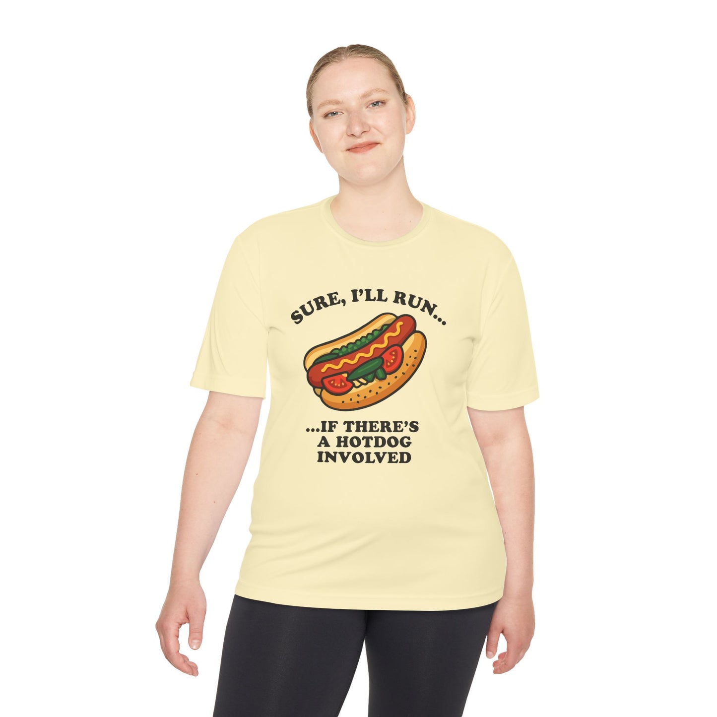 Funny Chicago Hot Dog Running Unisex Tee, Moisture Wicking Shirt, Marathon Training Shirt, Athletic Workout Top, Funny Foodie Shirt, Chicago
