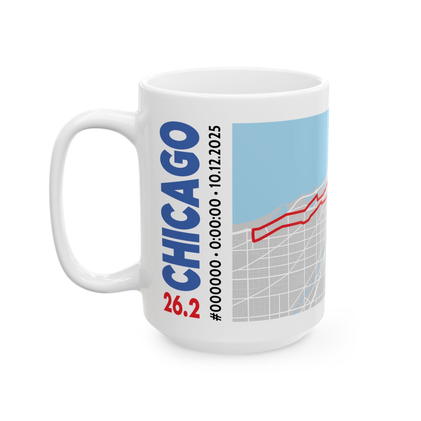 Customizable Chicago 26.2 Map Ceramic Mug | Coffee Cup for Runners | Gift for Marathon Enthusiasts | 11oz 15oz