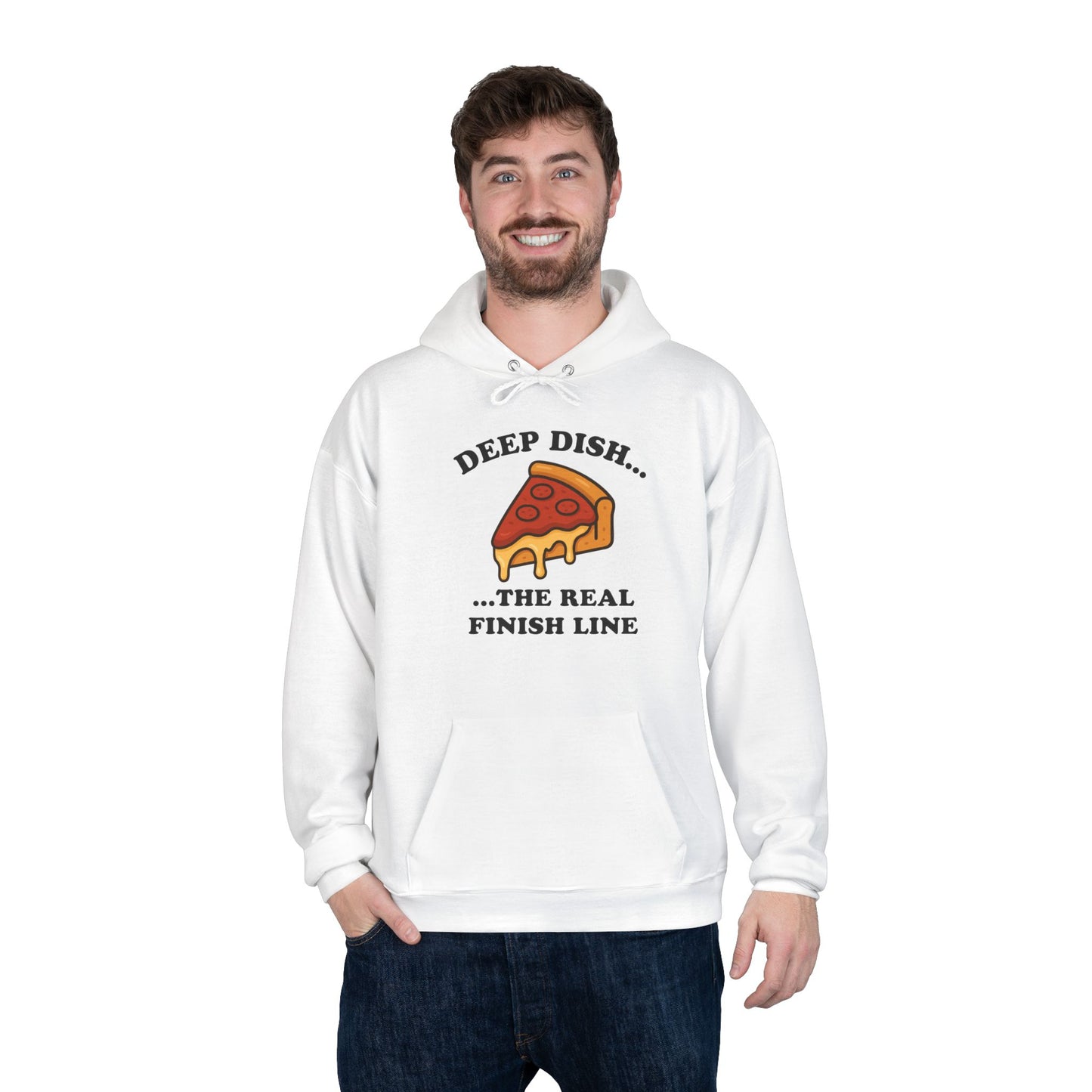 Humorous Deep Dish Running Hoodie, Unisex EcoSmart Pullover Sweatshirt, Perfect for Food Lovers, Running Events