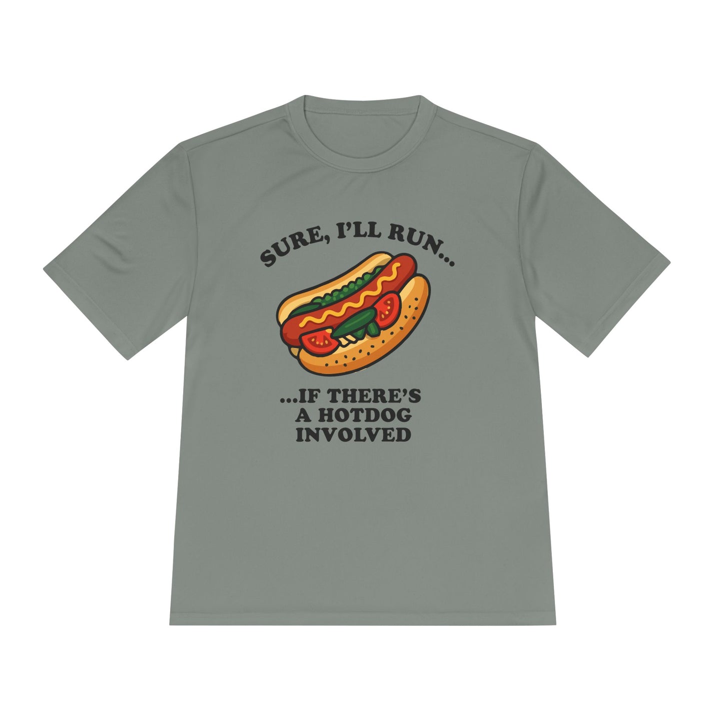 Funny Chicago Hot Dog Running Unisex Tee, Moisture Wicking Shirt, Marathon Training Shirt, Athletic Workout Top, Funny Foodie Shirt, Chicago