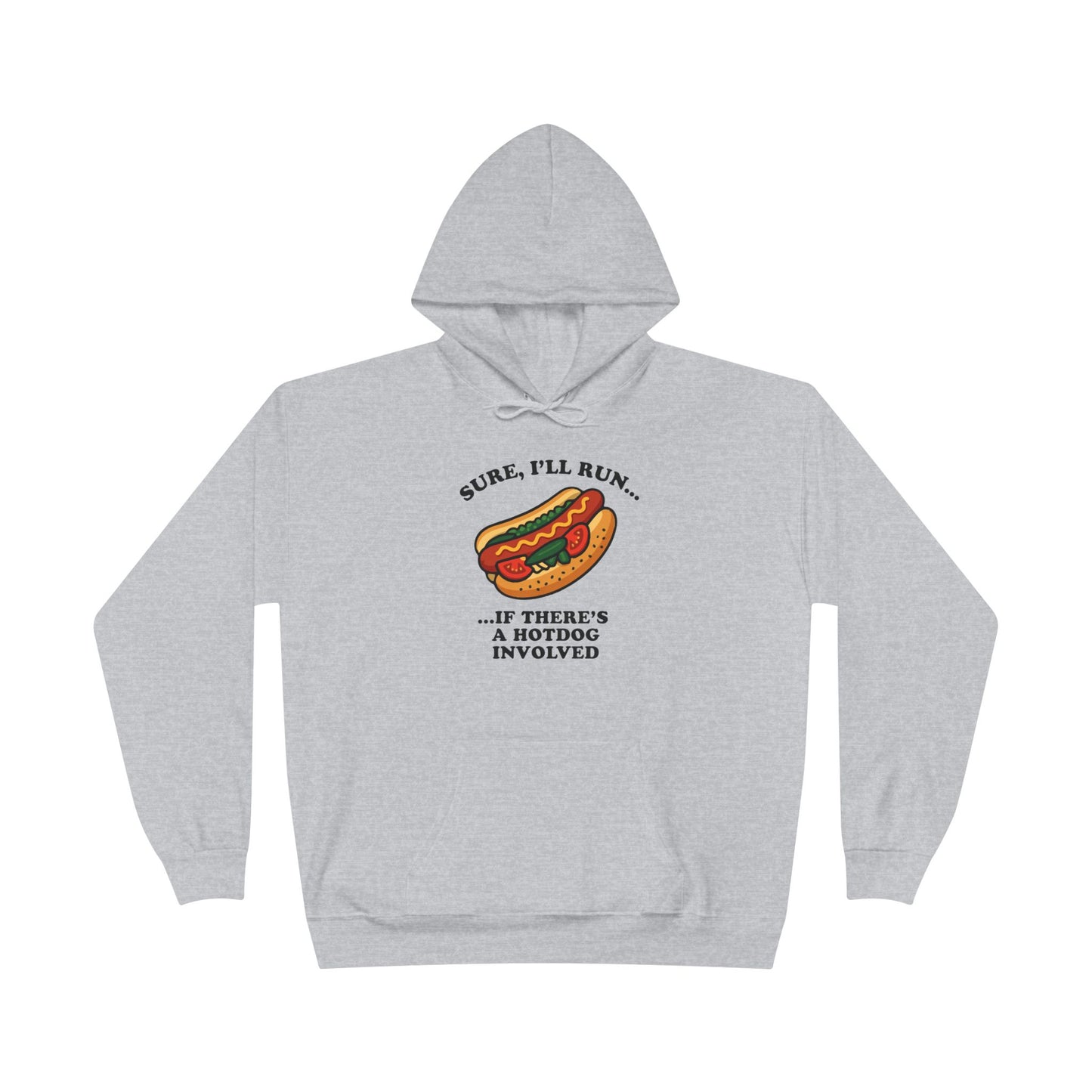 Humorous Hot Dog Hoodie, Unisex EcoSmart Pullover Sweatshirt, Perfect for Food Lovers, Running Events