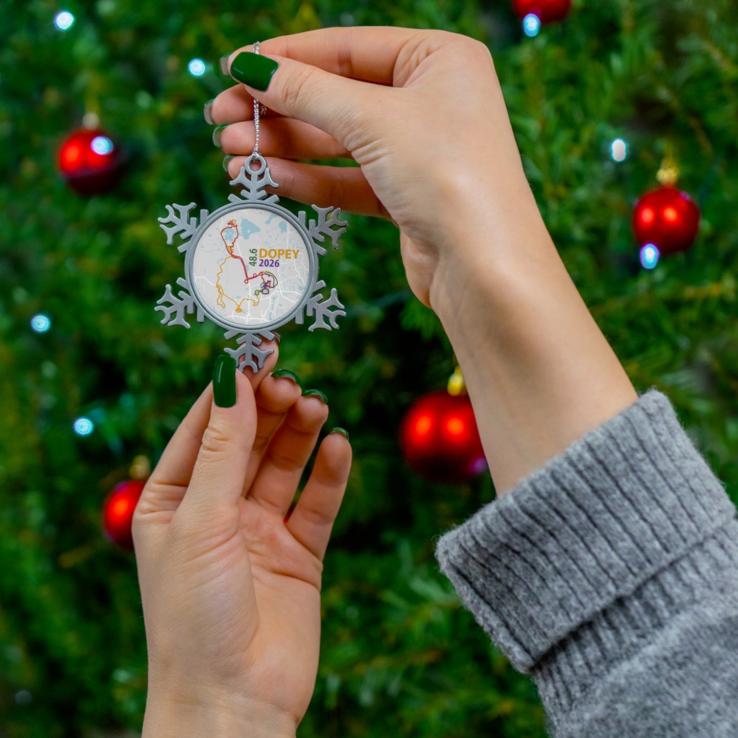 2026 Dopey 48.6 Pewter Snowflake Ornament, Winter Holiday Decor, Personalized Gift, Runner Keepsake, Festive Home Accent