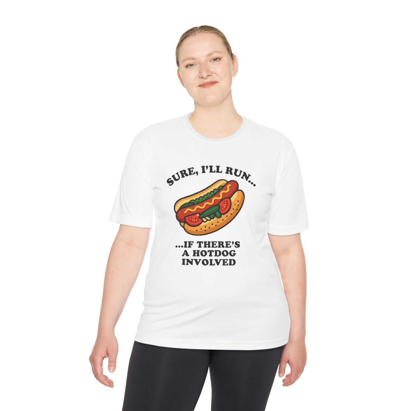 Funny Chicago Hot Dog Running Unisex Tee, Moisture Wicking Shirt, Marathon Training Shirt, Athletic Workout Top, Funny Foodie Shirt, Chicago