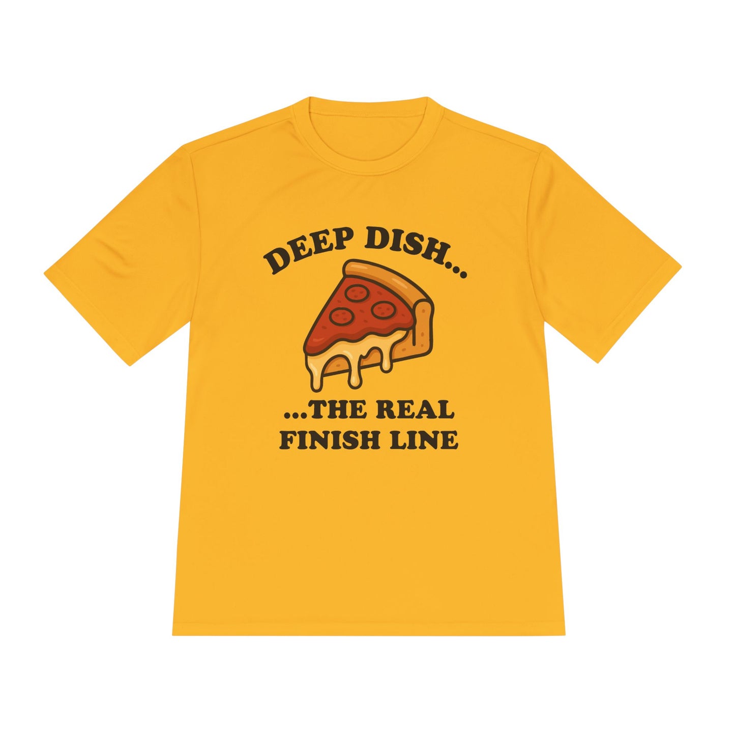 Funny Chicago Deep Dish Pizza Running Unisex Moisture Wicking Tee - Humorous Food Lover Shirt, Workout T-Shirt, Lightweight Athletic Top,