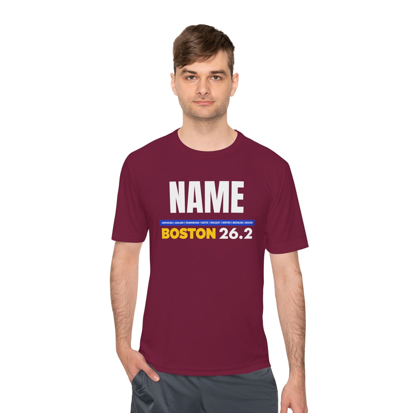 Customizable Marathon Moisture Wicking Tee, Boston, Running Shirt, Gift for Runners, Sports Apparel, Marathon Shirt, Fitness Gift