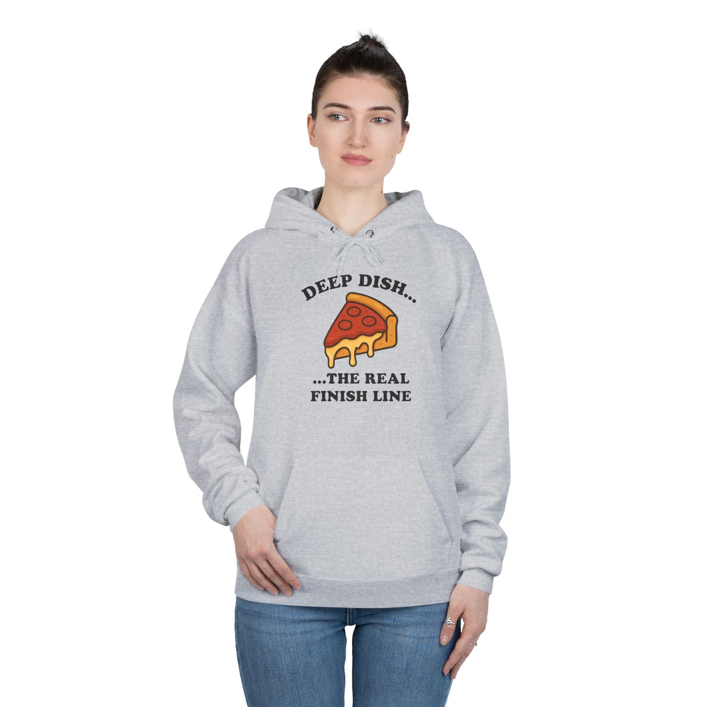 Humorous Deep Dish Running Hoodie, Unisex EcoSmart Pullover Sweatshirt, Perfect for Food Lovers, Running Events