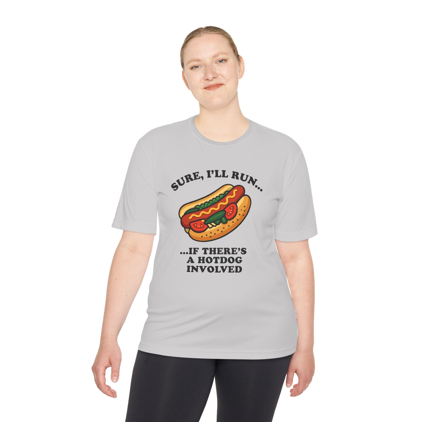 Funny Chicago Hot Dog Running Unisex Tee, Moisture Wicking Shirt, Marathon Training Shirt, Athletic Workout Top, Funny Foodie Shirt, Chicago
