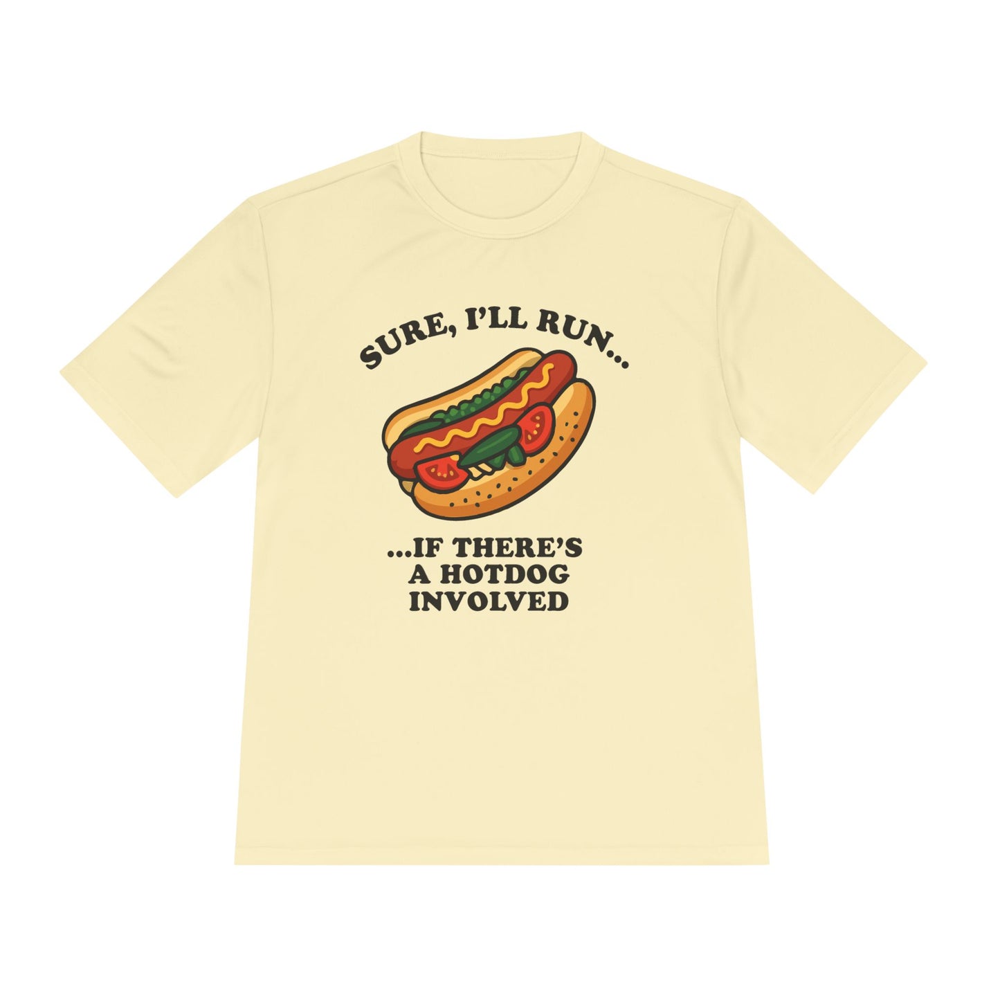 Funny Chicago Hot Dog Running Unisex Tee, Moisture Wicking Shirt, Marathon Training Shirt, Athletic Workout Top, Funny Foodie Shirt, Chicago