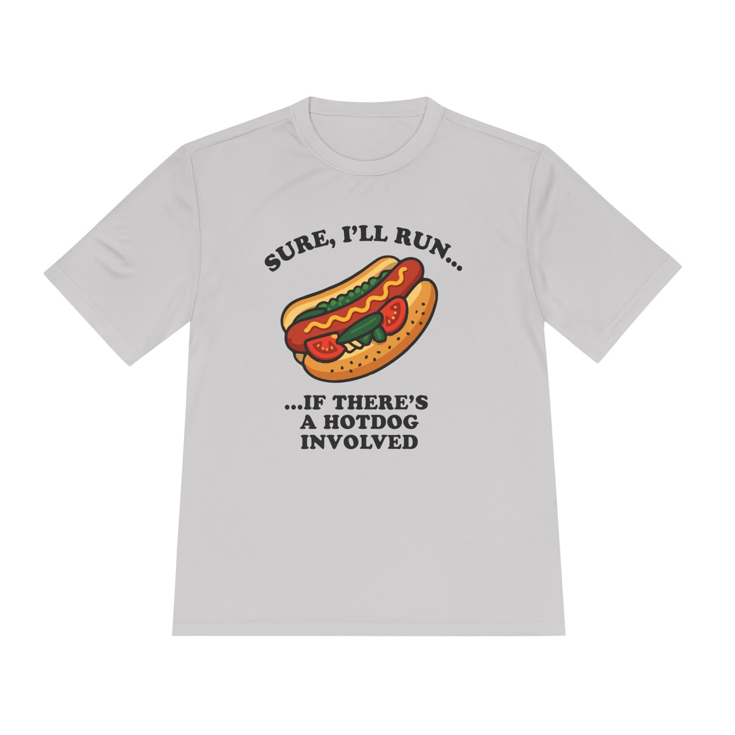 Funny Chicago Hot Dog Running Unisex Tee, Moisture Wicking Shirt, Marathon Training Shirt, Athletic Workout Top, Funny Foodie Shirt, Chicago