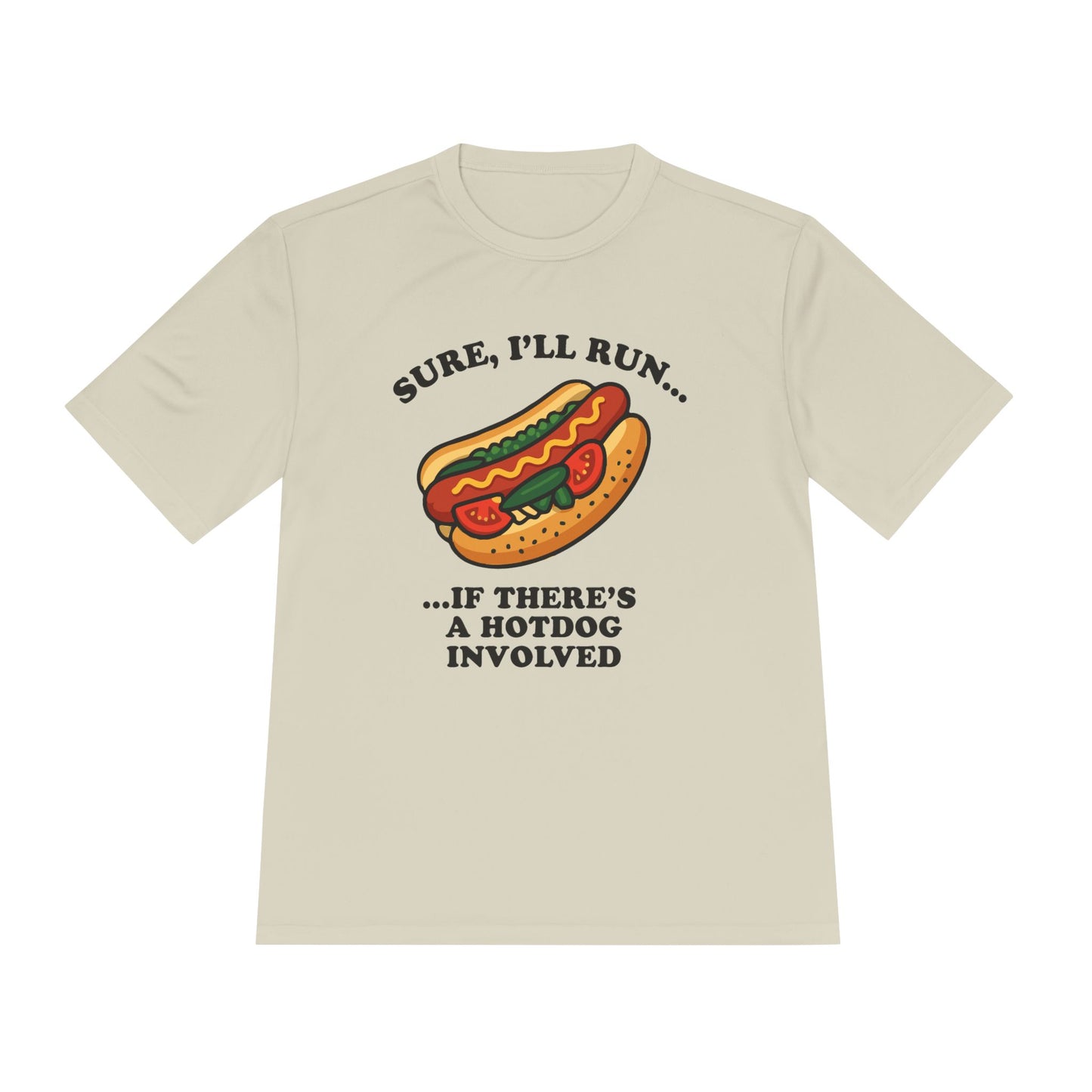 Funny Chicago Hot Dog Running Unisex Tee, Moisture Wicking Shirt, Marathon Training Shirt, Athletic Workout Top, Funny Foodie Shirt, Chicago