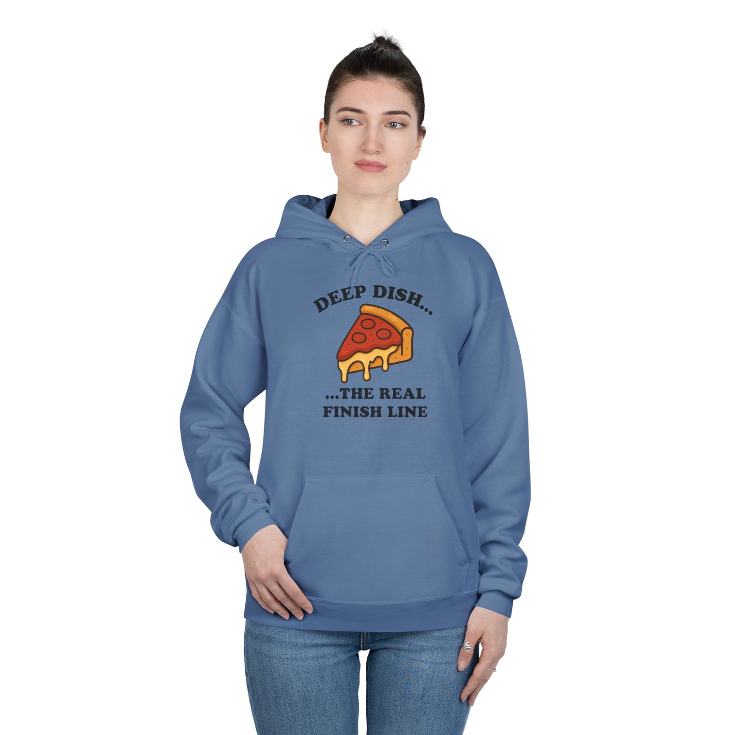 Humorous Deep Dish Running Hoodie, Unisex EcoSmart Pullover Sweatshirt, Perfect for Food Lovers, Running Events