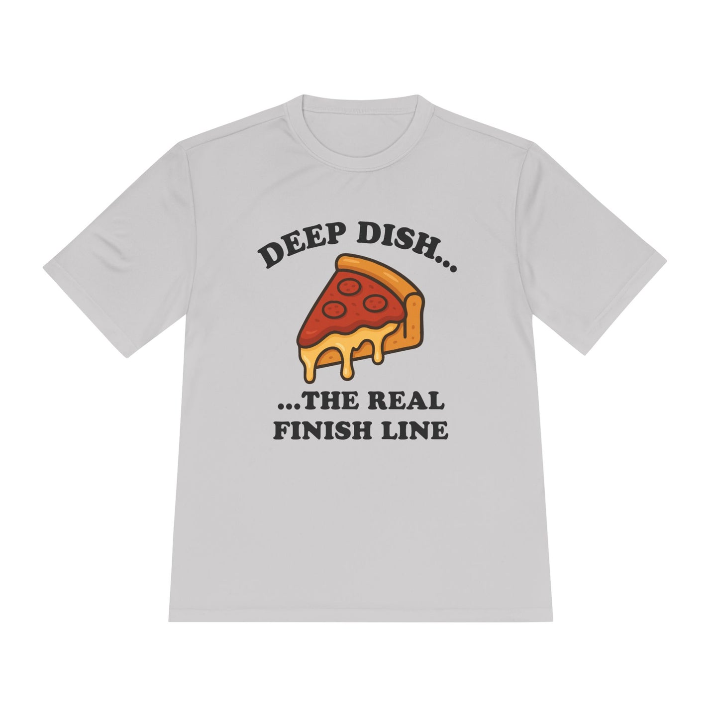 Funny Chicago Deep Dish Pizza Running Unisex Moisture Wicking Tee - Humorous Food Lover Shirt, Workout T-Shirt, Lightweight Athletic Top,