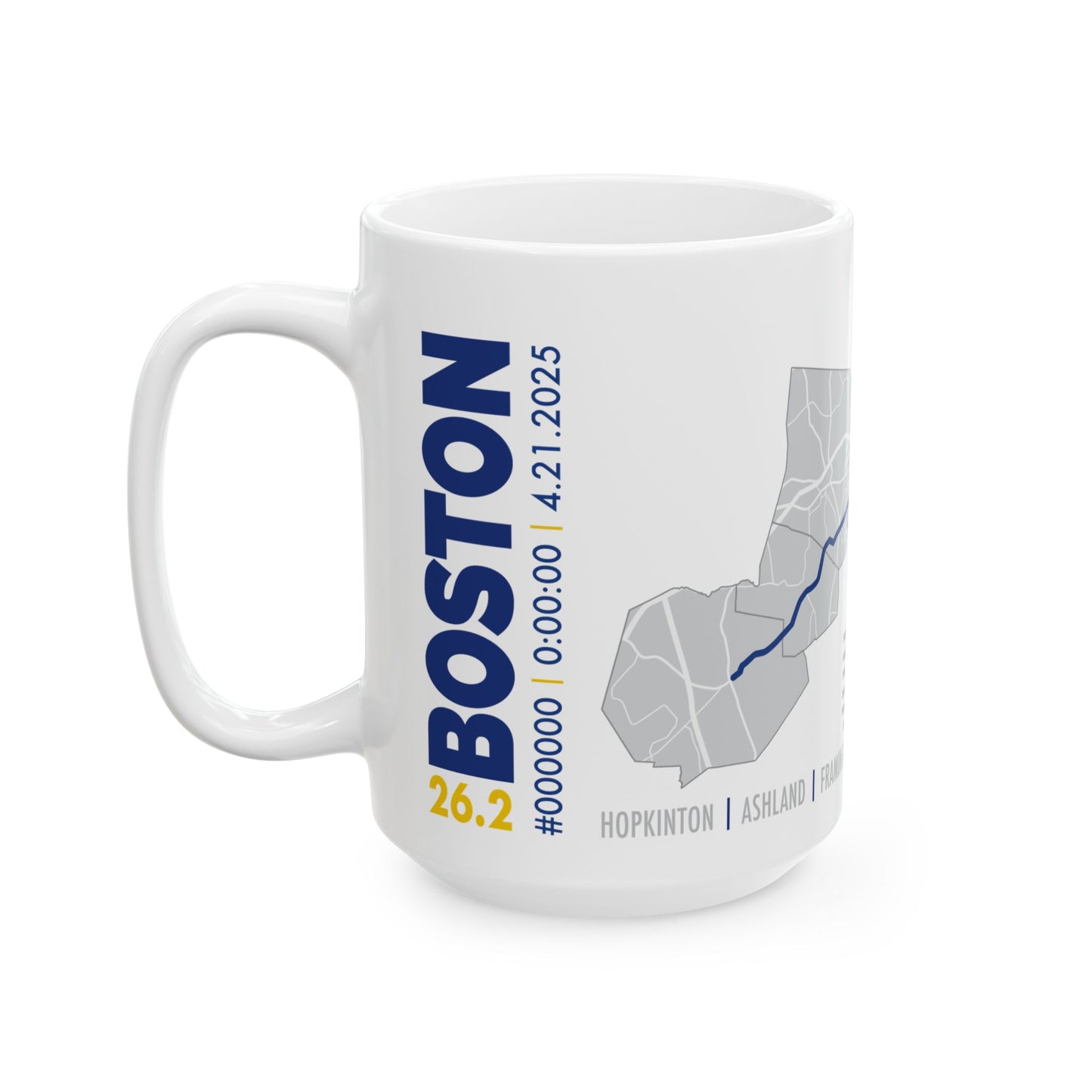Boston 26.2 Mug, Customize with Date, Bib# and Time Ceramic Mug, 15oz - Perfect Gift for Runners, and Marathon Enthusiasts