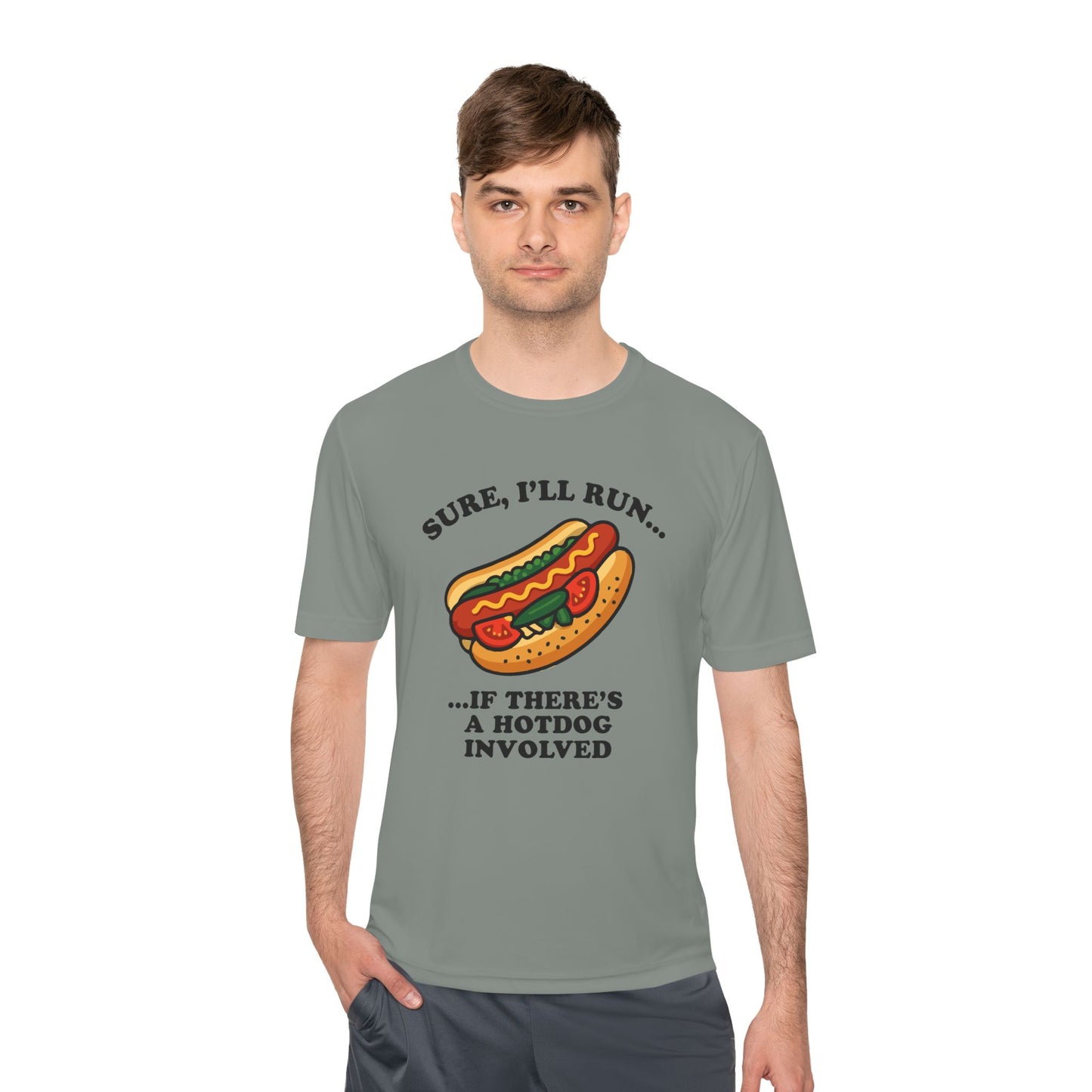 Funny Chicago Hot Dog Running Unisex Tee, Moisture Wicking Shirt, Marathon Training Shirt, Athletic Workout Top, Funny Foodie Shirt, Chicago