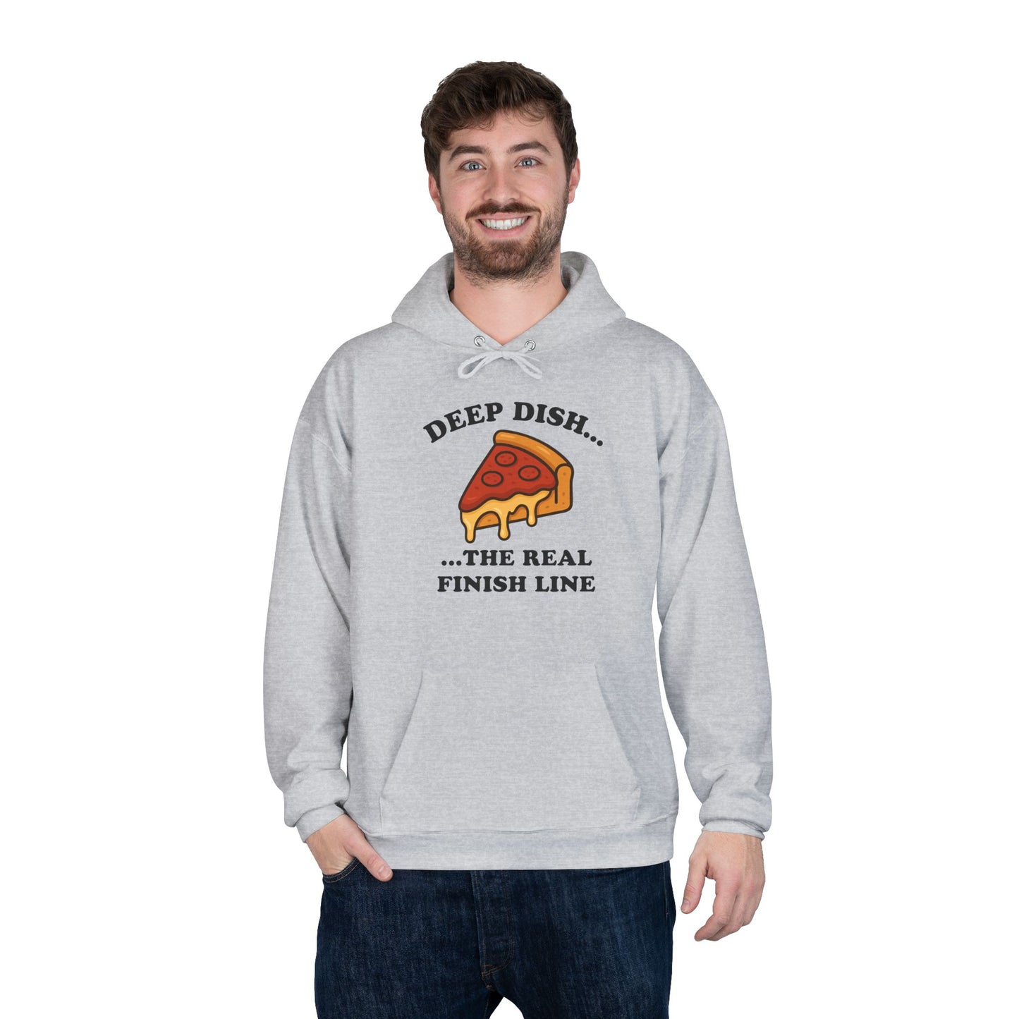 Humorous Deep Dish Running Hoodie, Unisex EcoSmart Pullover Sweatshirt, Perfect for Food Lovers, Running Events