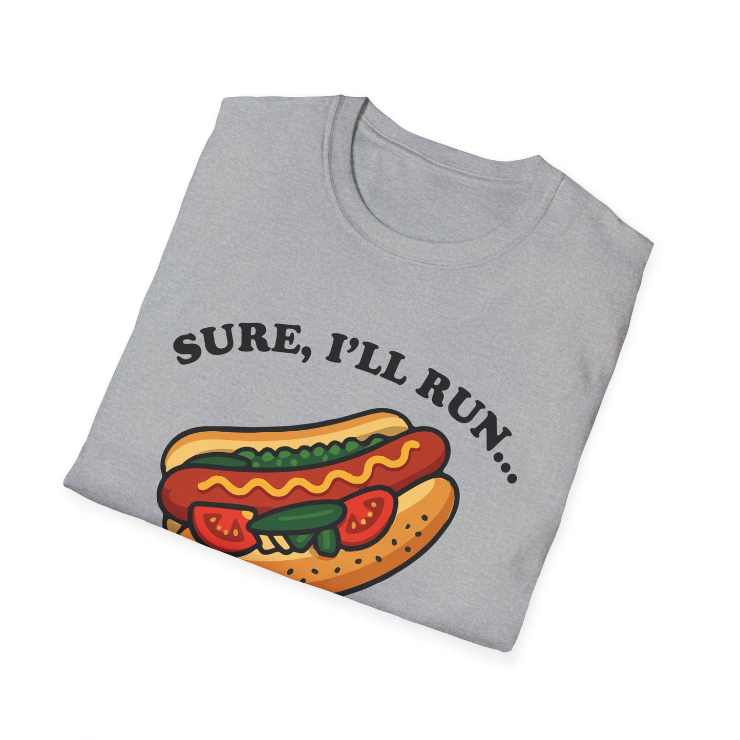Funny Chicago Hotdog Running T-Shirt, Unisex Tee, Foodie Apparel, BBQ Gift, Summer Top, Comfy Casual Wear