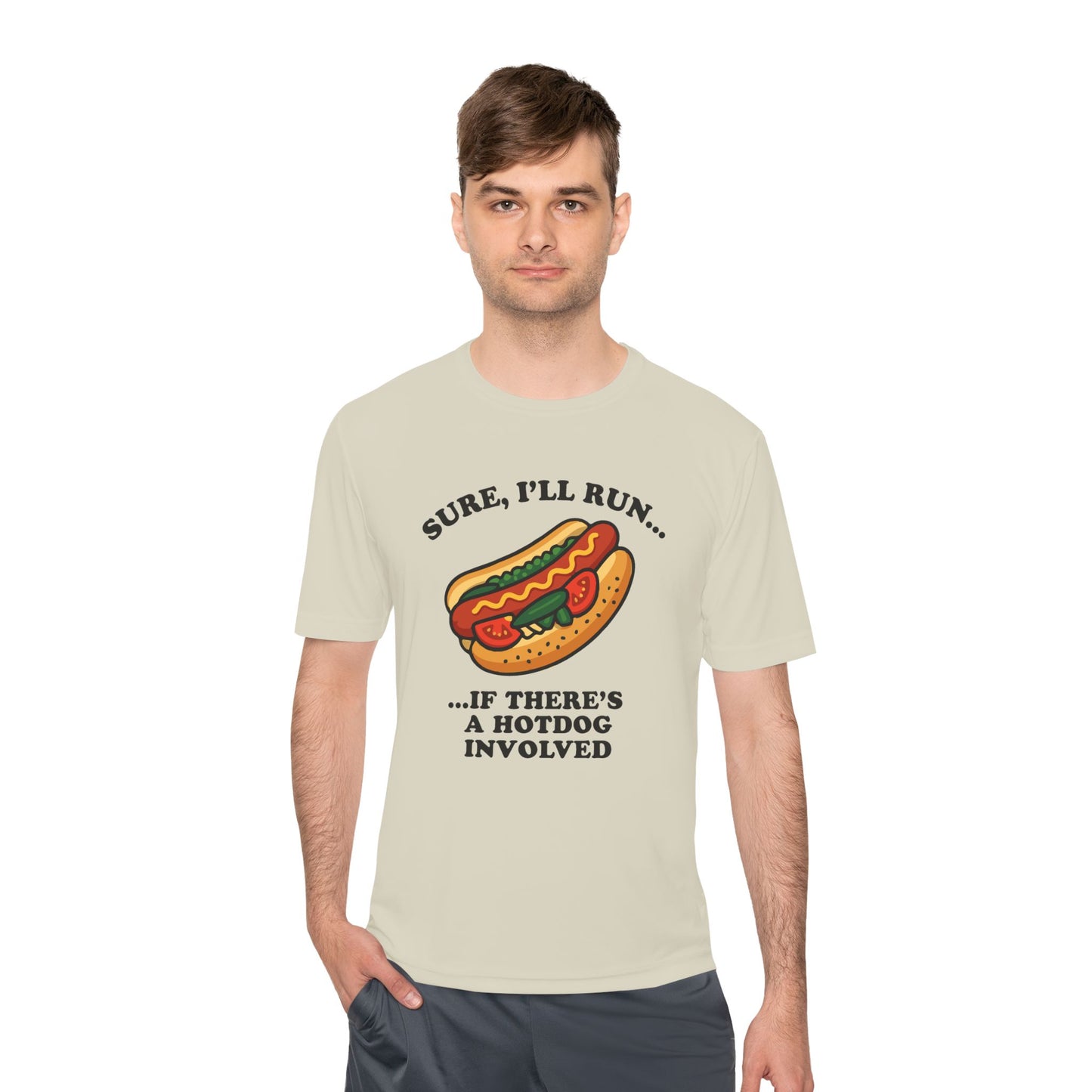 Funny Chicago Hot Dog Running Unisex Tee, Moisture Wicking Shirt, Marathon Training Shirt, Athletic Workout Top, Funny Foodie Shirt, Chicago