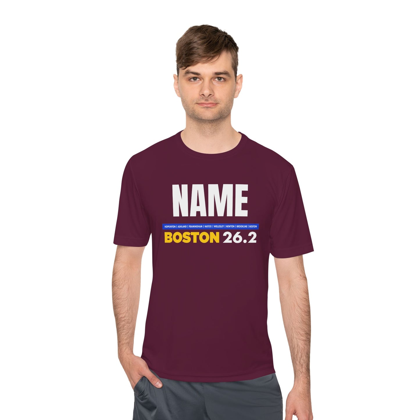 Customizable Marathon Moisture Wicking Tee, Boston, Running Shirt, Gift for Runners, Sports Apparel, Marathon Shirt, Fitness Gift