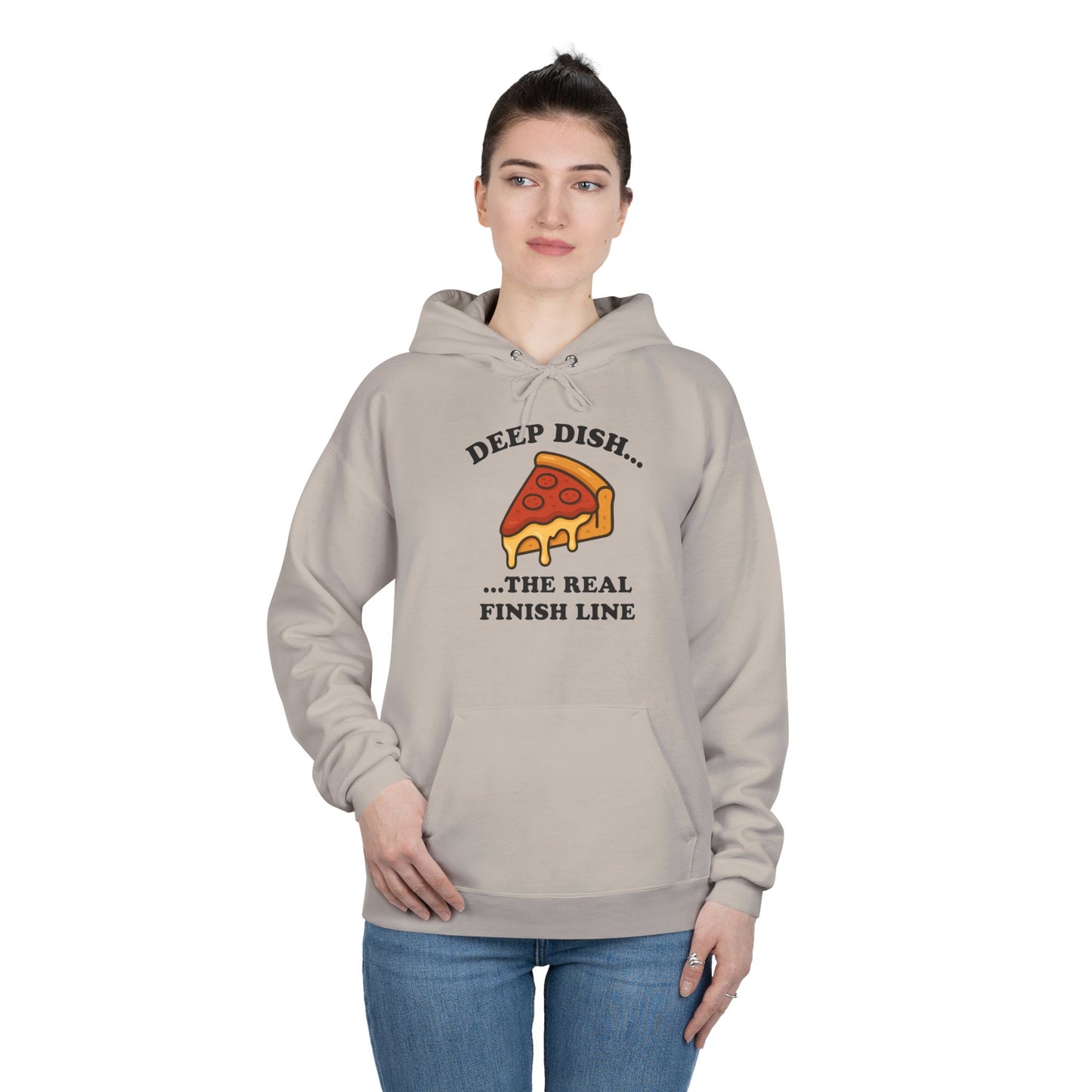 Humorous Deep Dish Running Hoodie, Unisex EcoSmart Pullover Sweatshirt, Perfect for Food Lovers, Running Events