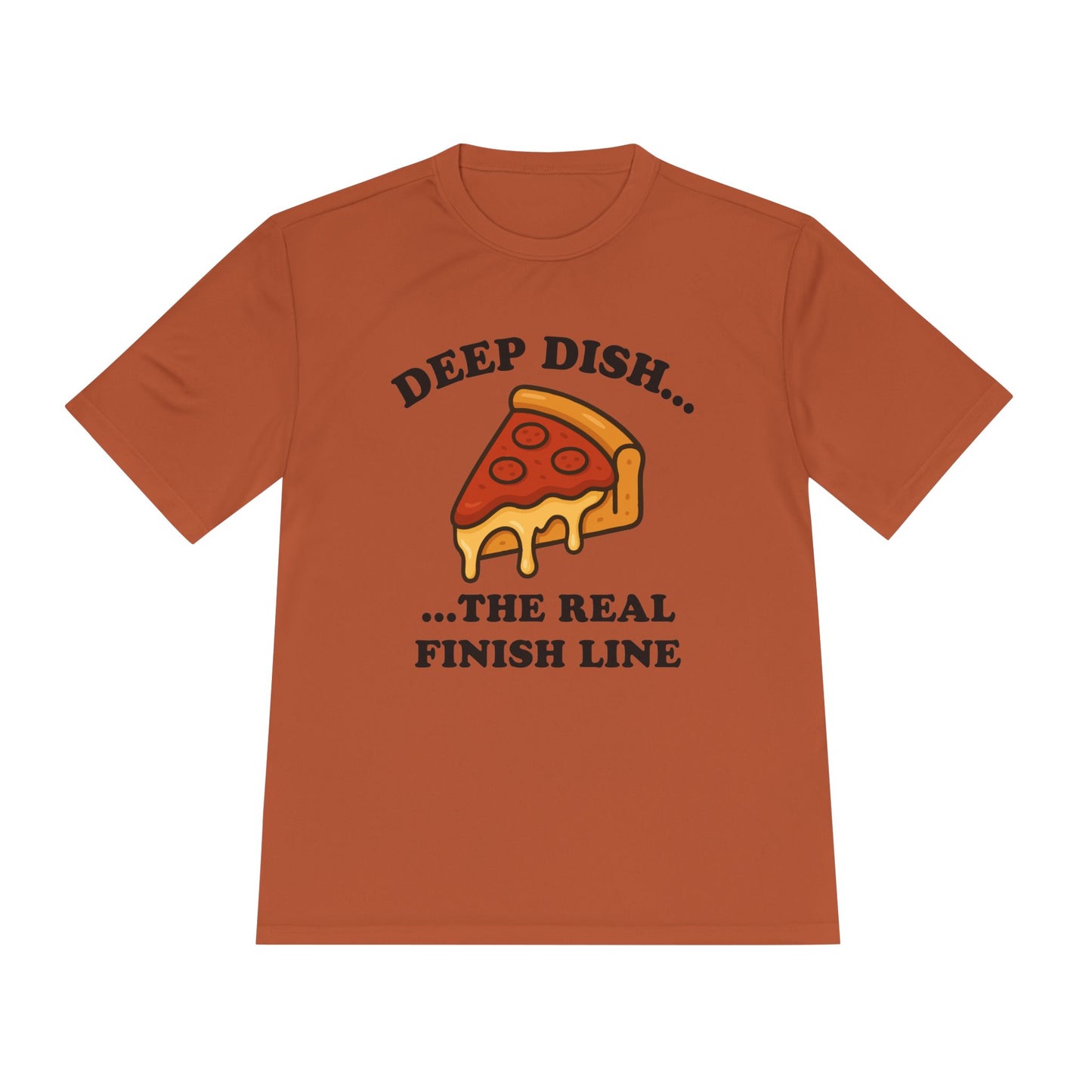 Funny Chicago Deep Dish Pizza Running Unisex Moisture Wicking Tee - Humorous Food Lover Shirt, Workout T-Shirt, Lightweight Athletic Top,