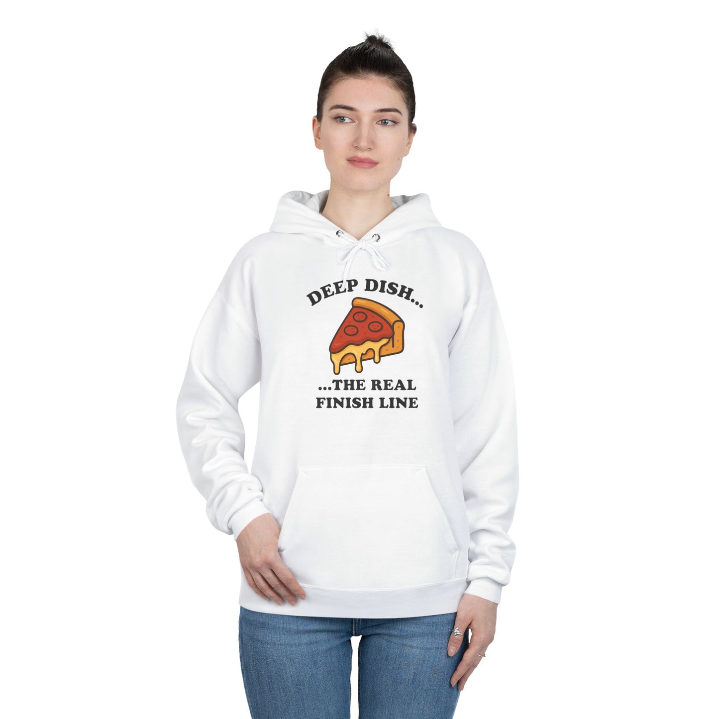 Humorous Deep Dish Running Hoodie, Unisex EcoSmart Pullover Sweatshirt, Perfect for Food Lovers, Running Events