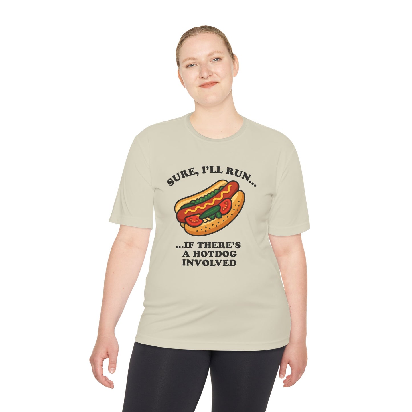 Funny Chicago Hot Dog Running Unisex Tee, Moisture Wicking Shirt, Marathon Training Shirt, Athletic Workout Top, Funny Foodie Shirt, Chicago