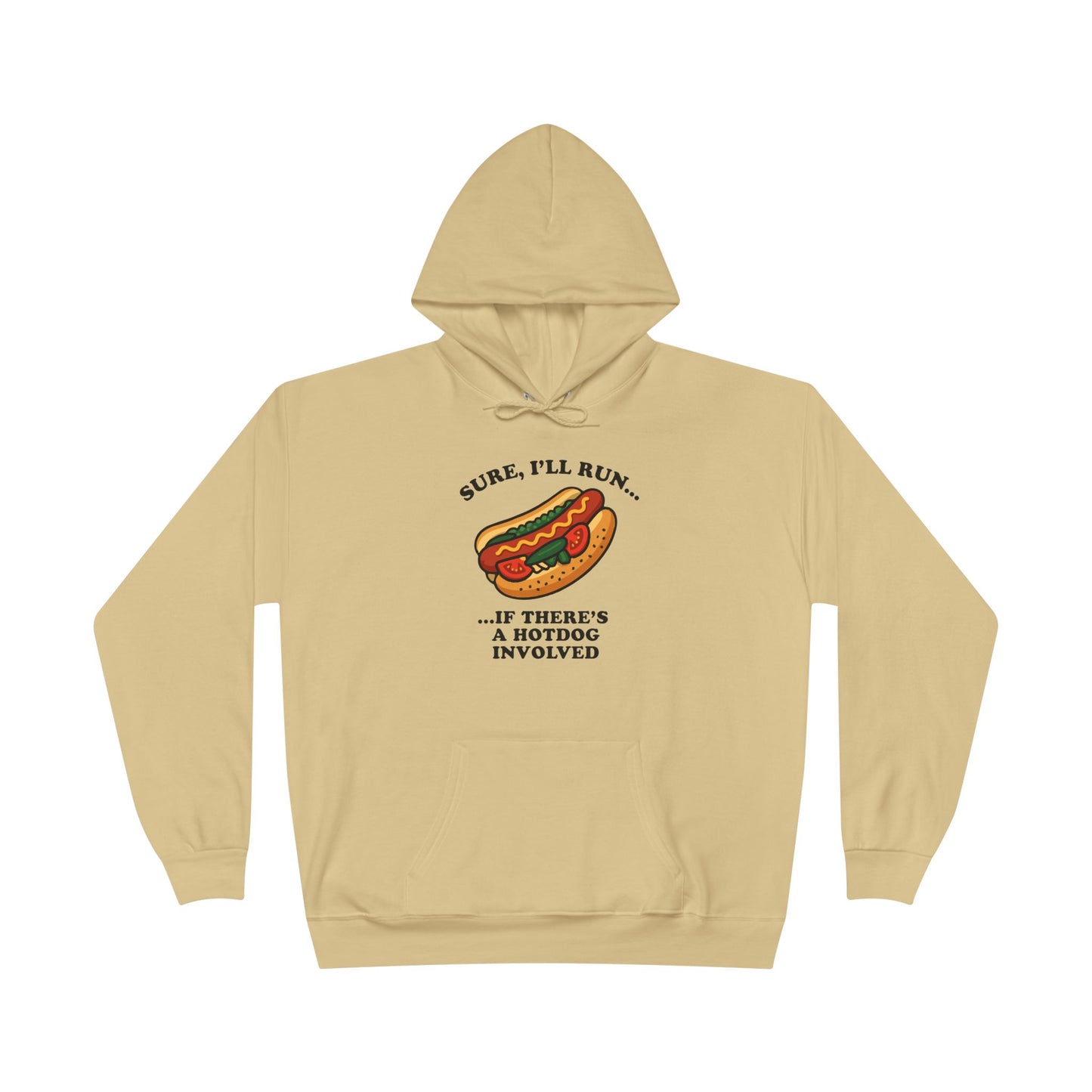 Humorous Hot Dog Hoodie, Unisex EcoSmart Pullover Sweatshirt, Perfect for Food Lovers, Running Events