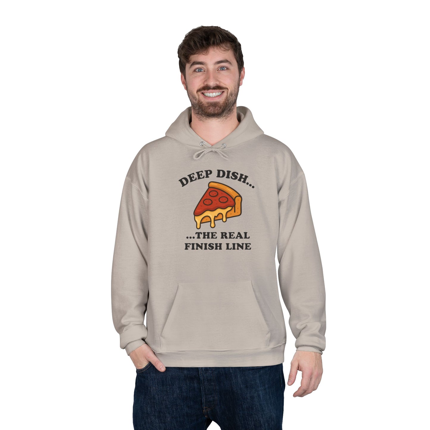Humorous Deep Dish Running Hoodie, Unisex EcoSmart Pullover Sweatshirt, Perfect for Food Lovers, Running Events