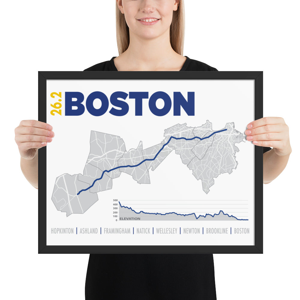 26.2 Boston Framed poster, marathon poster, framed map, Running Map, Course Route