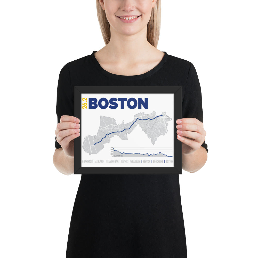 26.2 Boston Framed poster, marathon poster, framed map, Running Map, Course Route