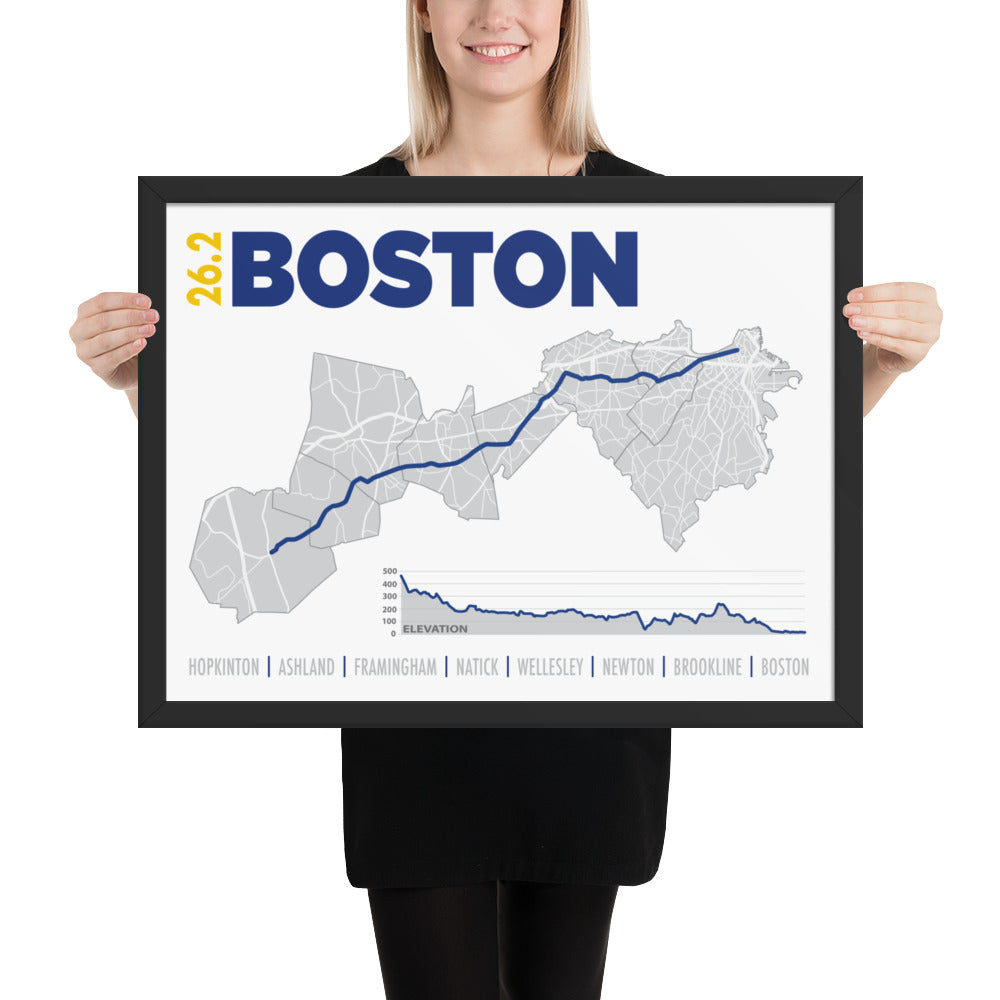 26.2 Boston Framed poster, marathon poster, framed map, Running Map, Course Route