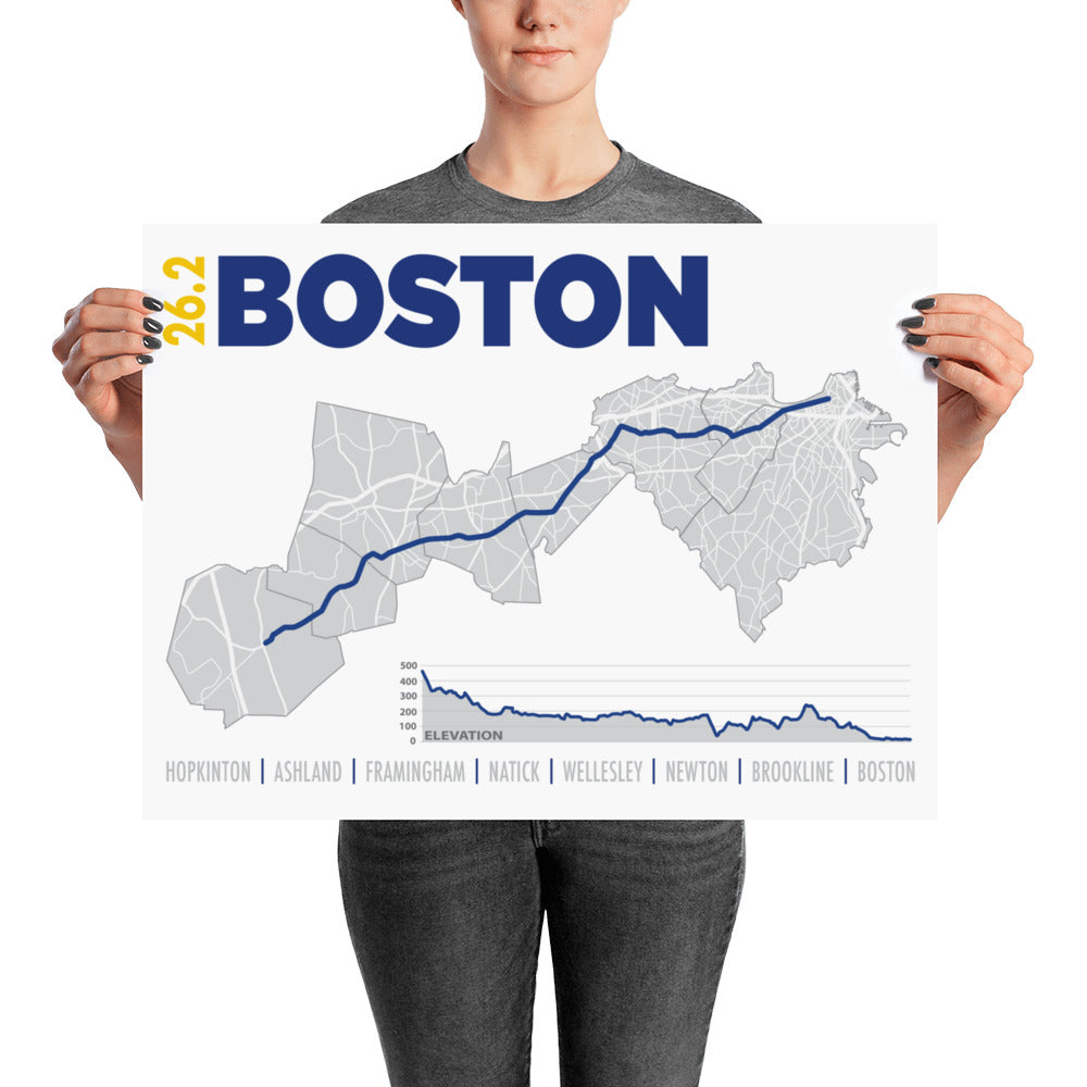 Large, Boston 26.2 poster, marathon poster, marathon map