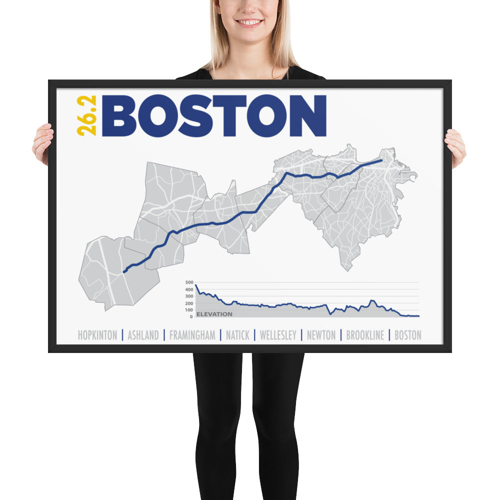 26.2 Boston Framed poster, marathon poster, framed map, Running Map, Course Route