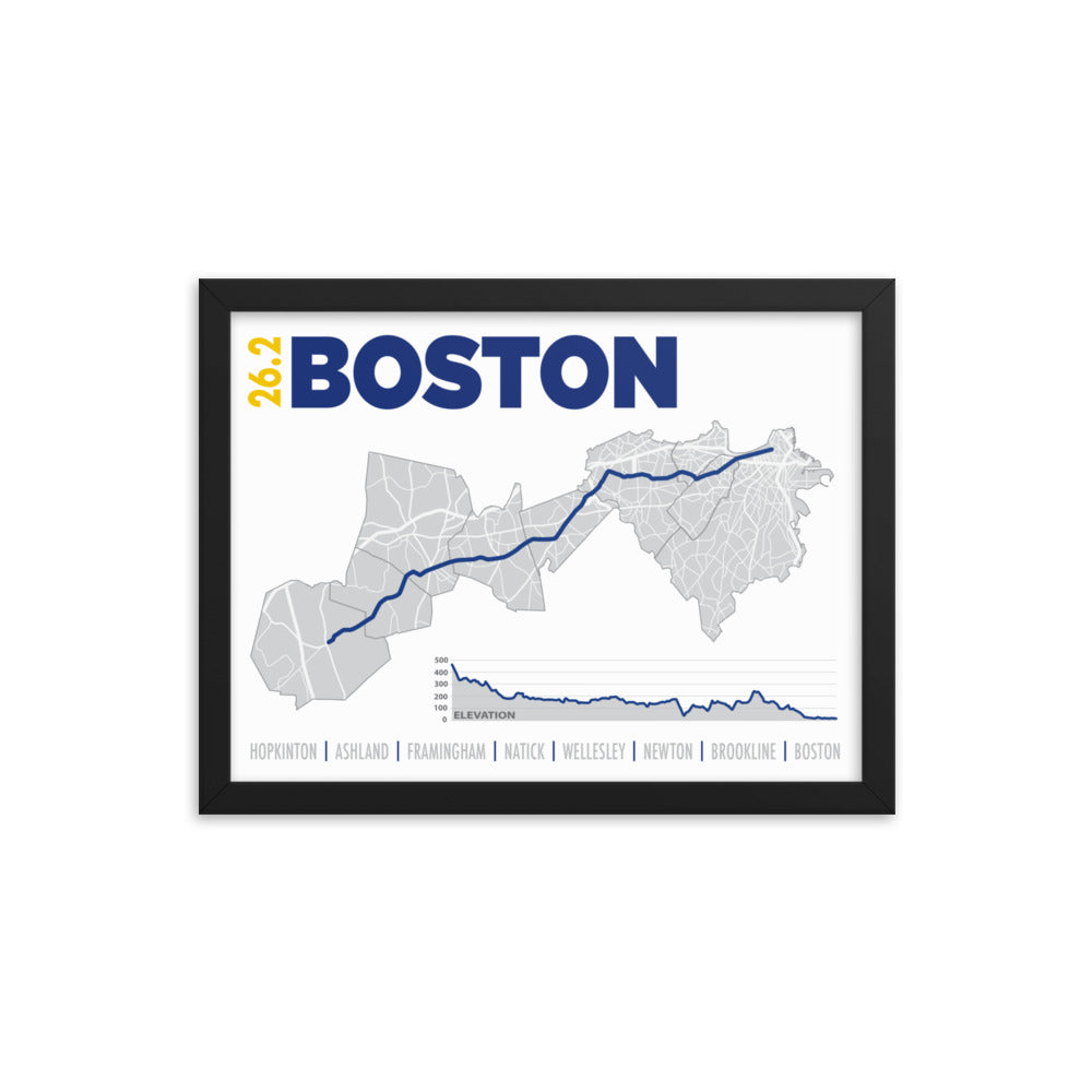 26.2 Boston Framed poster, marathon poster, framed map, Running Map, Course Route