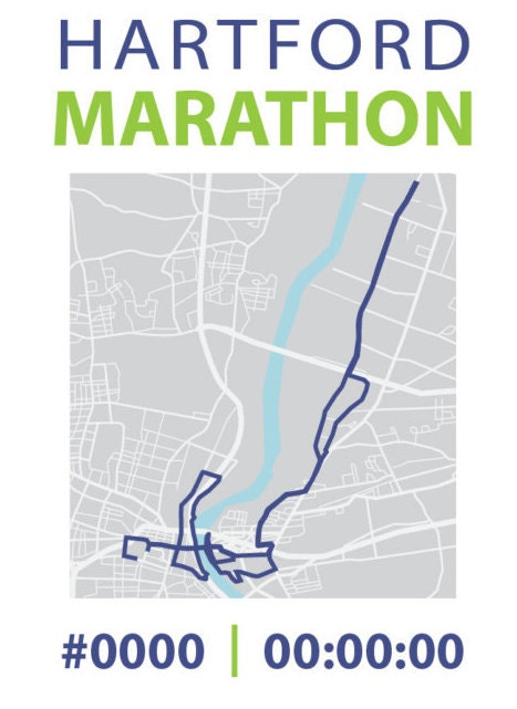 Hartford Marathon - Digital File & Print options available, Custom Map, Race Map, GPS Map, Running Map, Course Route, Race Results