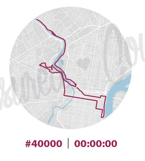 Philadelphia Marathon - Digital File & Print options available, Custom Map, Race Map, GPS Map, Running Map, Course Route, Race Results