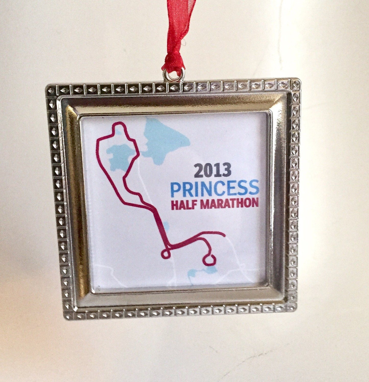 Custom Silver Square Race Map Ornament, Marathon Ornament, Race Ornament, Half Marathon, Dopey, Boston, NYC, Chicago