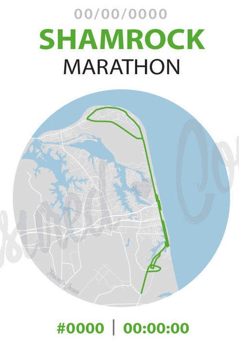 Shamrock Marathon- Digital File & Print options available, Custom Map, Race Map, GPS Map, Running Map, Course Route, Race Results