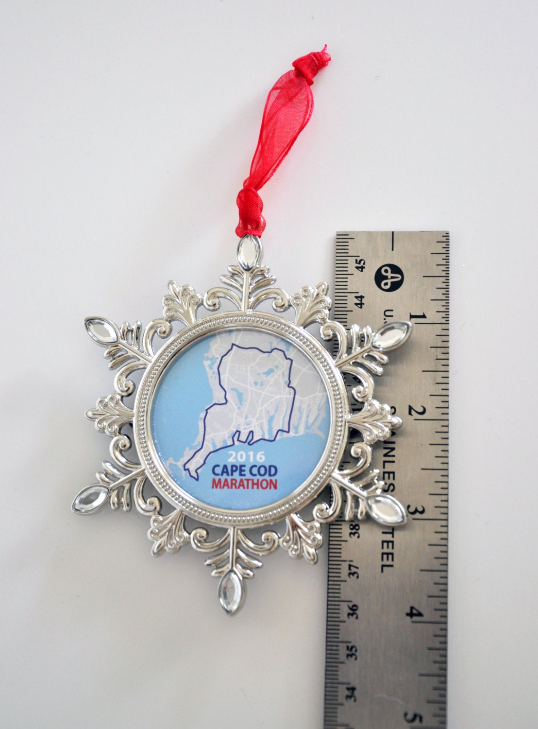 Custom Jewled Snowflake Race Map Ornament